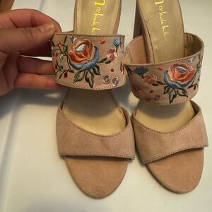 Floral Embroidered Tan Heels